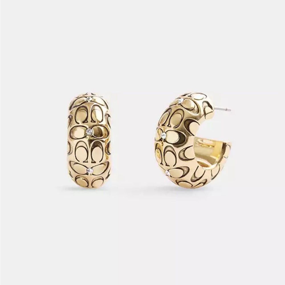 Coach Quilted Signature Chunky Hoop Earrings,nwt !!
